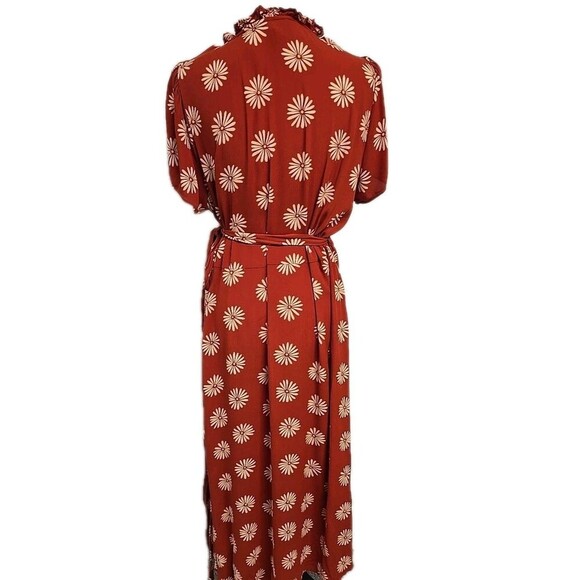 Madewell Ruffle-Edge Wrap Midi Dress Floral Daisy Daydream Orange Clay Size XL - Picture 5 of 10